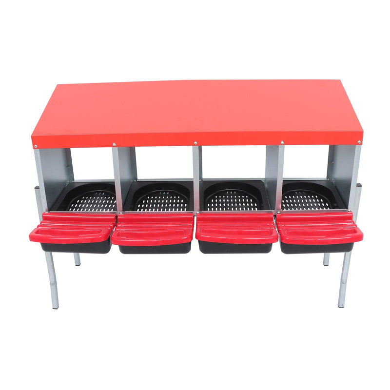 DURAFORCE Red Chicken Egg Laying Box With Lid Cover Chicken Nesting Box Coop Metal 4- Hole