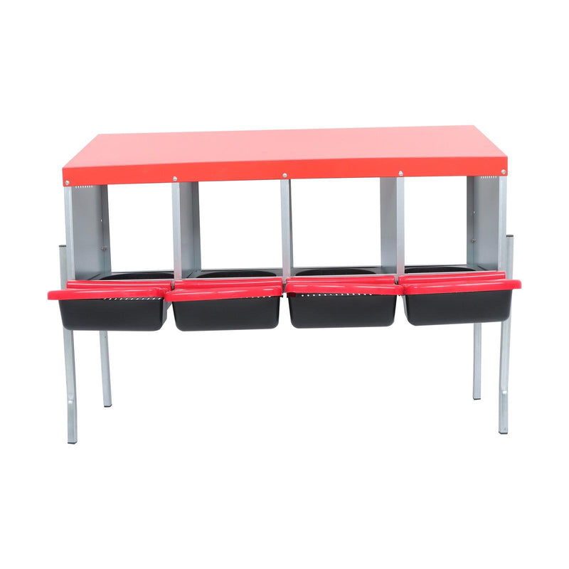 DURAFORCE Red Chicken Egg Laying Box With Lid Cover Chicken Nesting Box Coop Metal 4- Hole
