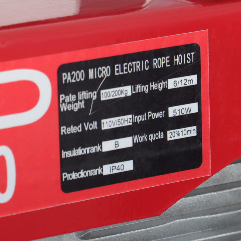 DURAFORCE PA200 440lbs / 200kg 110V Mini Electric Hoist 6.6 ft Wired Remote Control