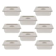 DURAFORCE Durable 1/2 Size Catering Pans Set, 8 Pack 4" Deep, Stainless with Covers