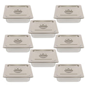 DURAFORCE Durable 1/2 Size Catering Pans Set, 8 Pack 4" Deep, Stainless with Covers