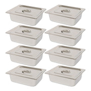 DURAFORCE Durable 1/2 Size Catering Pans Set, 8 Pack 4" Deep, Stainless with Covers