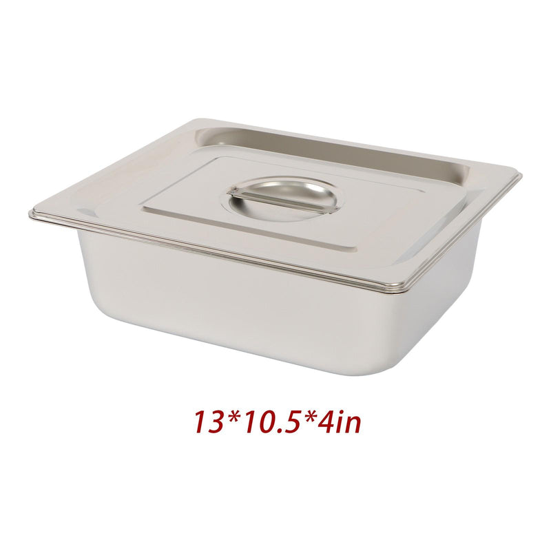 DURAFORCE Durable 1/2 Size Catering Pans Set, 8 Pack 4" Deep, Stainless with Covers