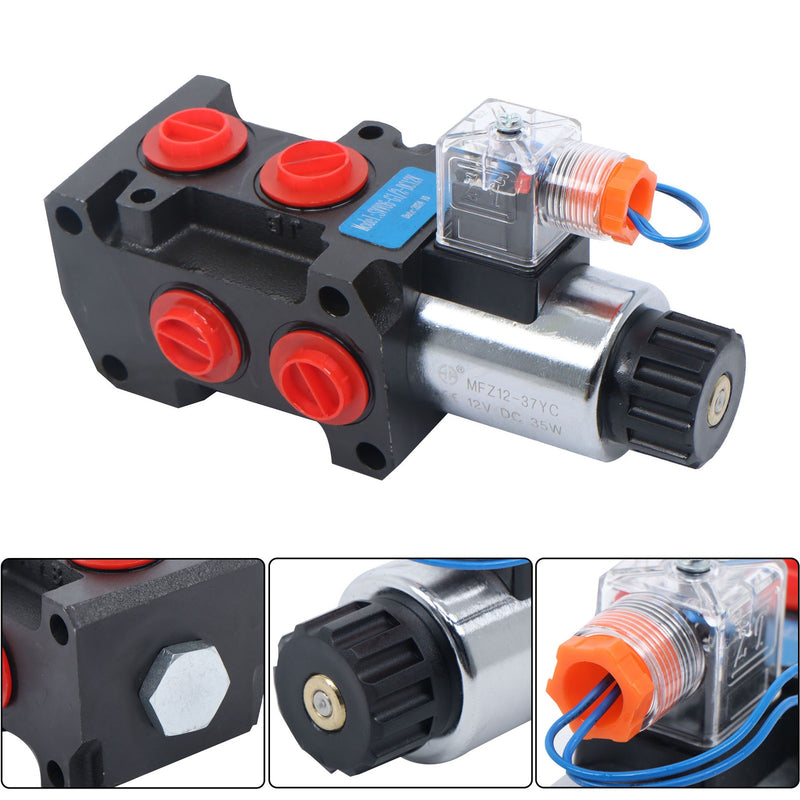 DURAFORCE #10 SAE 6 Port 12V DC Hydraulic Solenoid Selector Diverter Valve 3Plug 13GPM