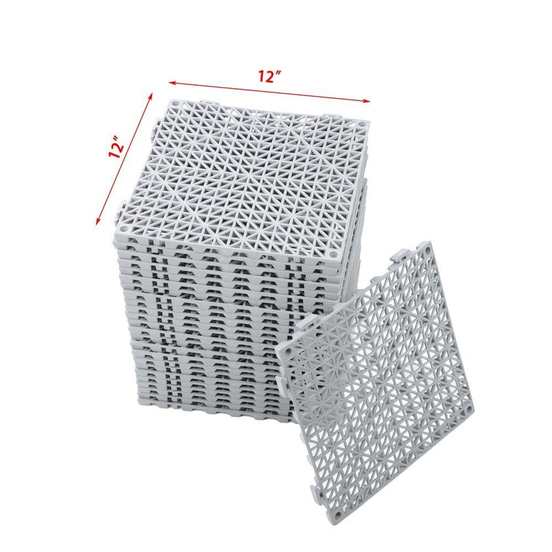 DURAFORCE Interlocking Drainage Floor Mat 12"x 12" PVC Non-Slip Floor Tiles 50 Pack Gray