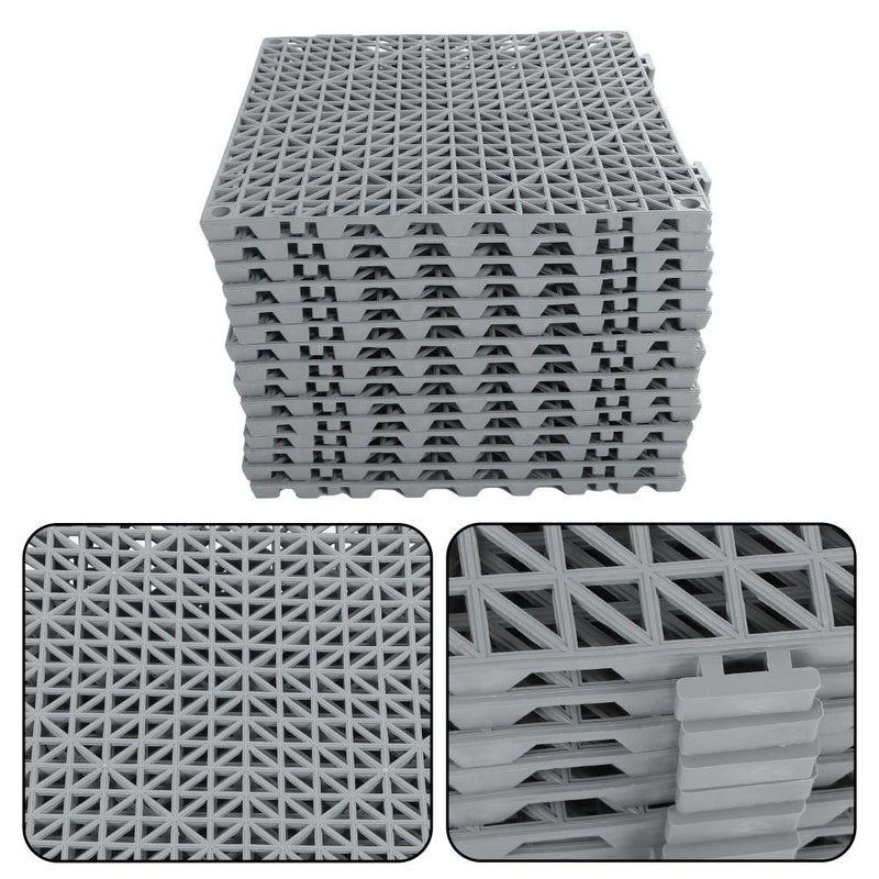 DURAFORCE Interlocking Drainage Floor Mat 12"x 12" PVC Non-Slip Floor Tiles 50 Pack Gray