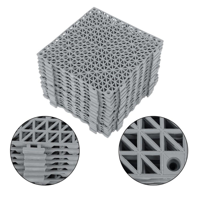 DURAFORCE Interlocking Drainage Floor Mat 12"x 12" PVC Non-Slip Floor Tiles 50 Pack Gray