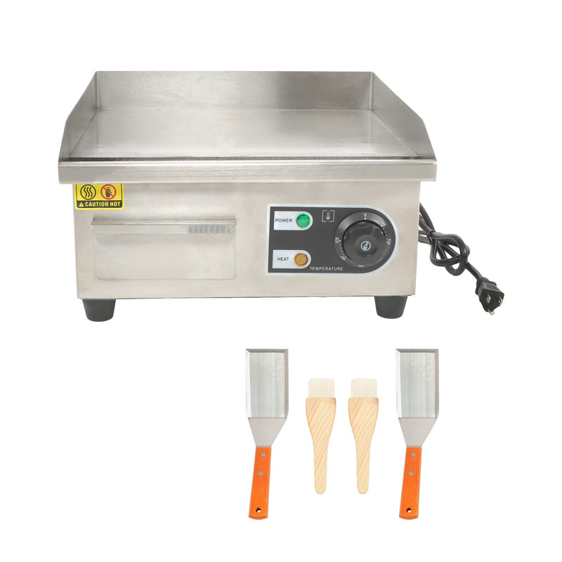 DURAFORCE Adjustable Temp Electric Griddle, 1500W, 14in Stainless Steel Flat Grill