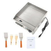 DURAFORCE Adjustable Temp Electric Griddle, 1500W, 14in Stainless Steel Flat Grill