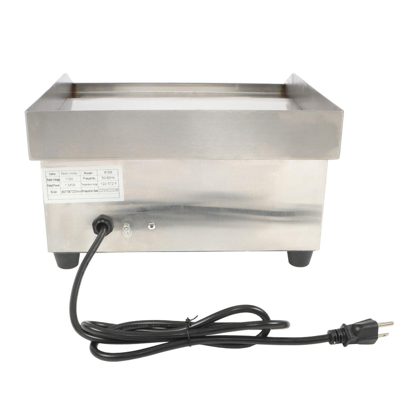 DURAFORCE Adjustable Temp Electric Griddle, 1500W, 14in Stainless Steel Flat Grill