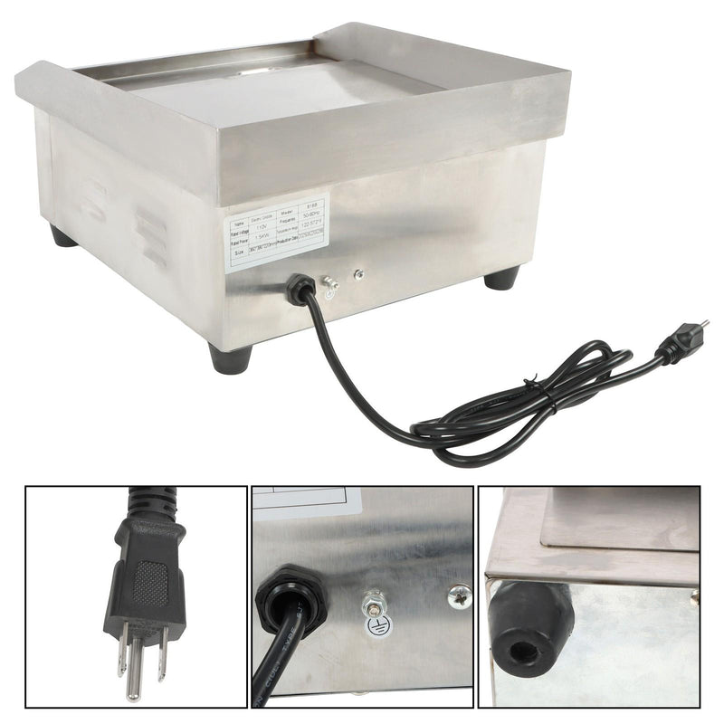 DURAFORCE Adjustable Temp Electric Griddle, 1500W, 14in Stainless Steel Flat Grill