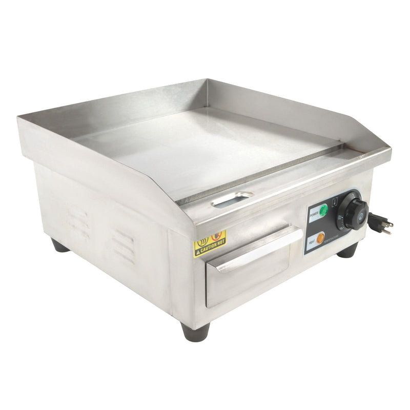 DURAFORCE Adjustable Temp Electric Griddle, 1500W, 14in Stainless Steel Flat Grill