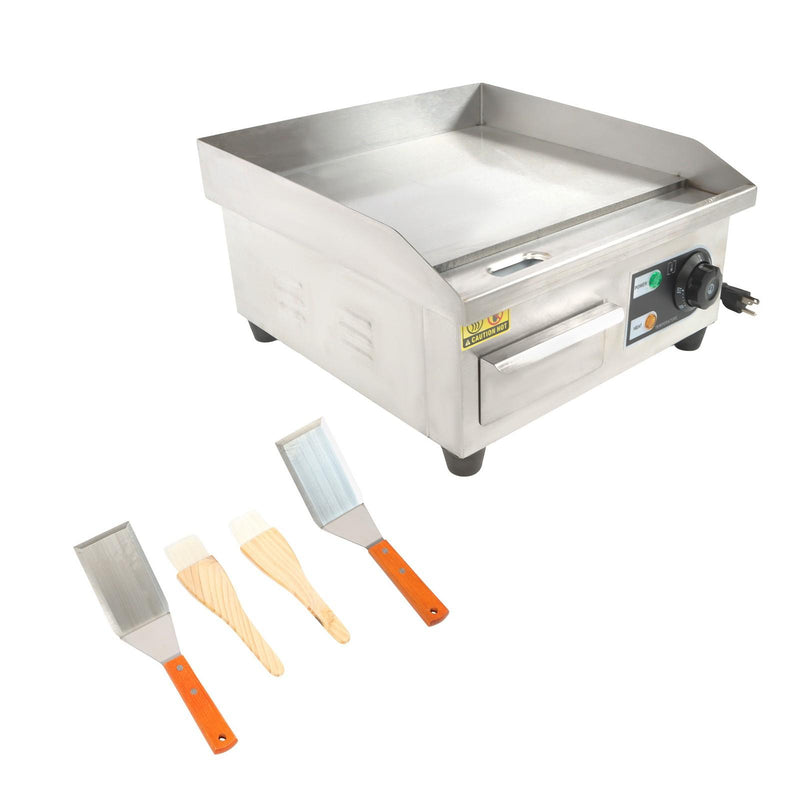 DURAFORCE Adjustable Temp Electric Griddle, 1500W, 14in Stainless Steel Flat Grill