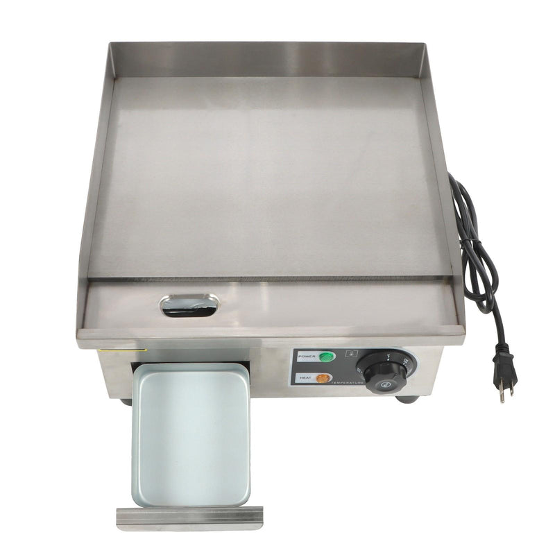 DURAFORCE Adjustable Temp Electric Griddle, 1500W, 14in Stainless Steel Flat Grill