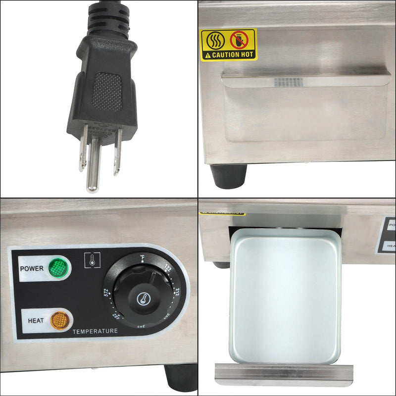 DURAFORCE Adjustable Temp Electric Griddle, 1500W, 14in Stainless Steel Flat Grill