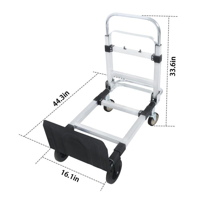 DURAFORCE Carbon Steel 2 in 1 Hand Truck Dolly W/ Rubber Brake-Wheels and 2 Elastic Ropes