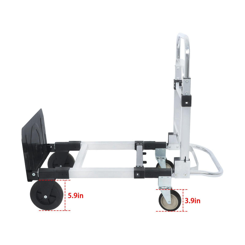 DURAFORCE Carbon Steel 2 in 1 Hand Truck Dolly W/ Rubber Brake-Wheels and 2 Elastic Ropes