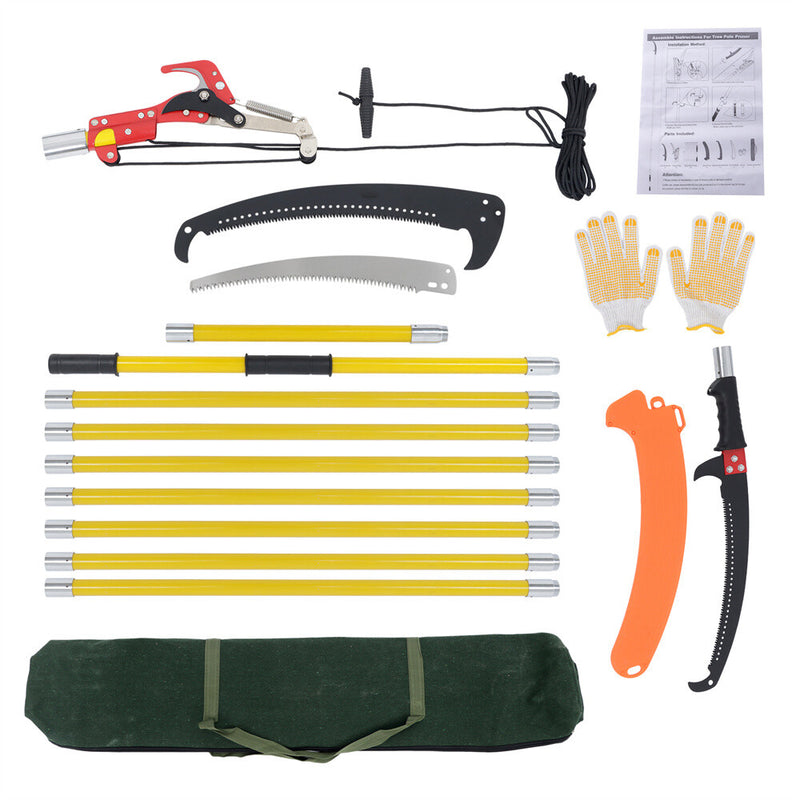 DURAFORCE 30 Feet Tree Pole Pruner Durable Tree Trimmers Handle Manual Branches Yellow