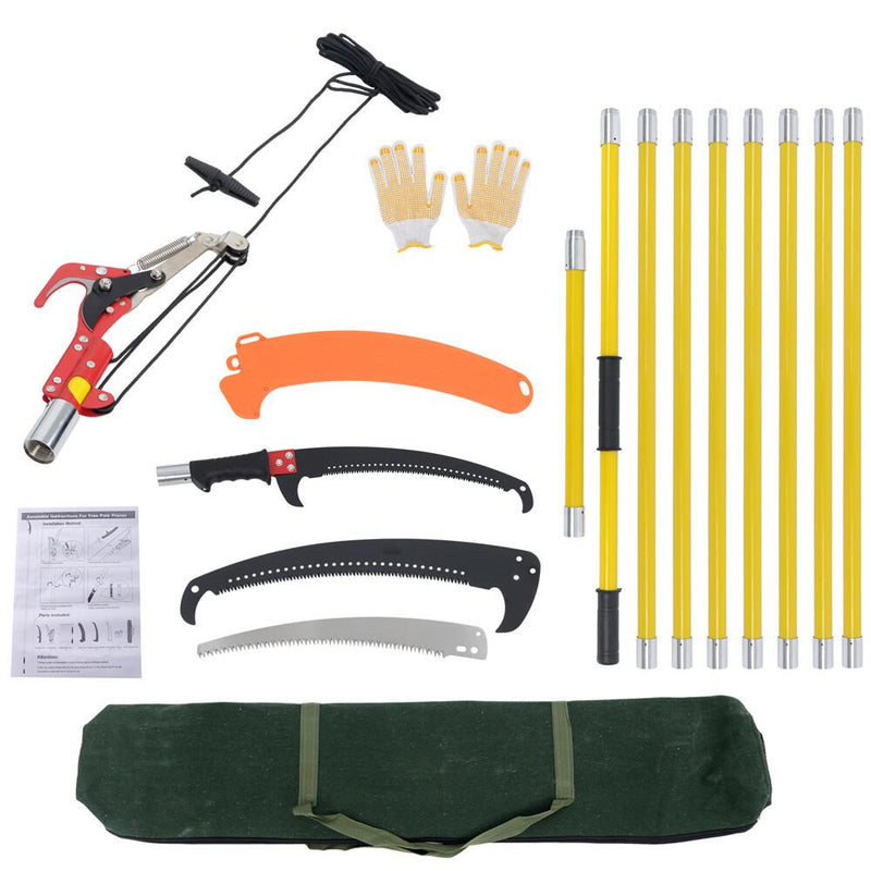 DURAFORCE 30 Feet Tree Pole Pruner Durable Tree Trimmers Handle Manual Branches Yellow