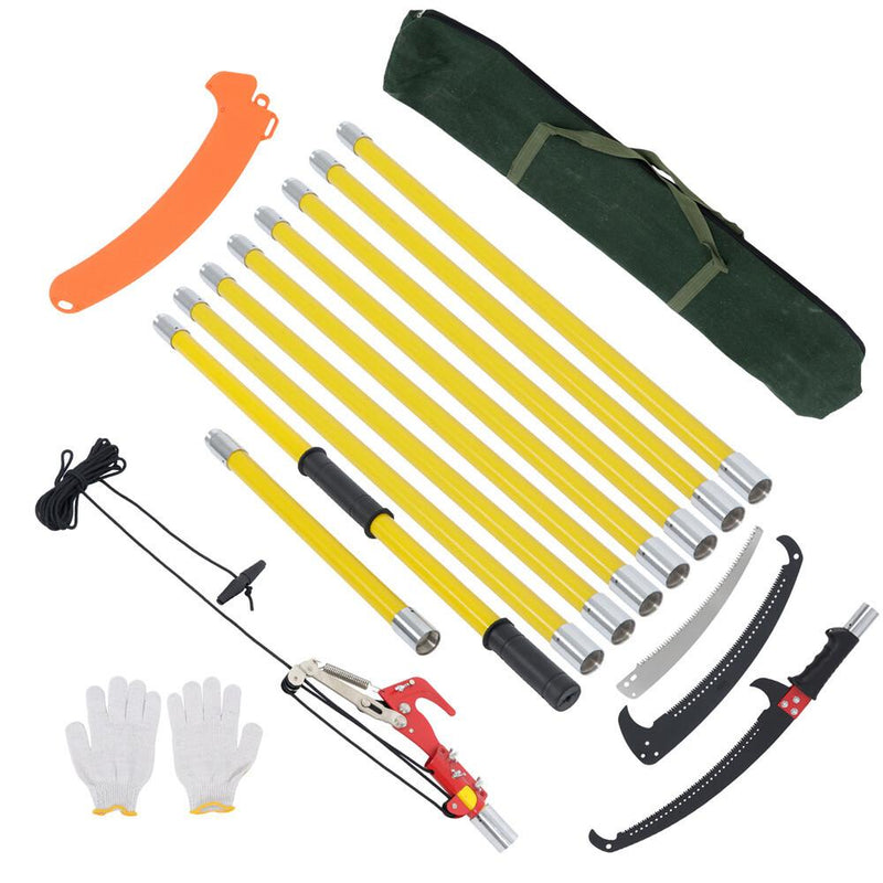 DURAFORCE 30 Feet Tree Pole Pruner Durable Tree Trimmers Handle Manual Branches Yellow