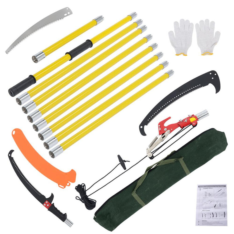 DURAFORCE 30 Feet Tree Pole Pruner Durable Tree Trimmers Handle Manual Branches Yellow