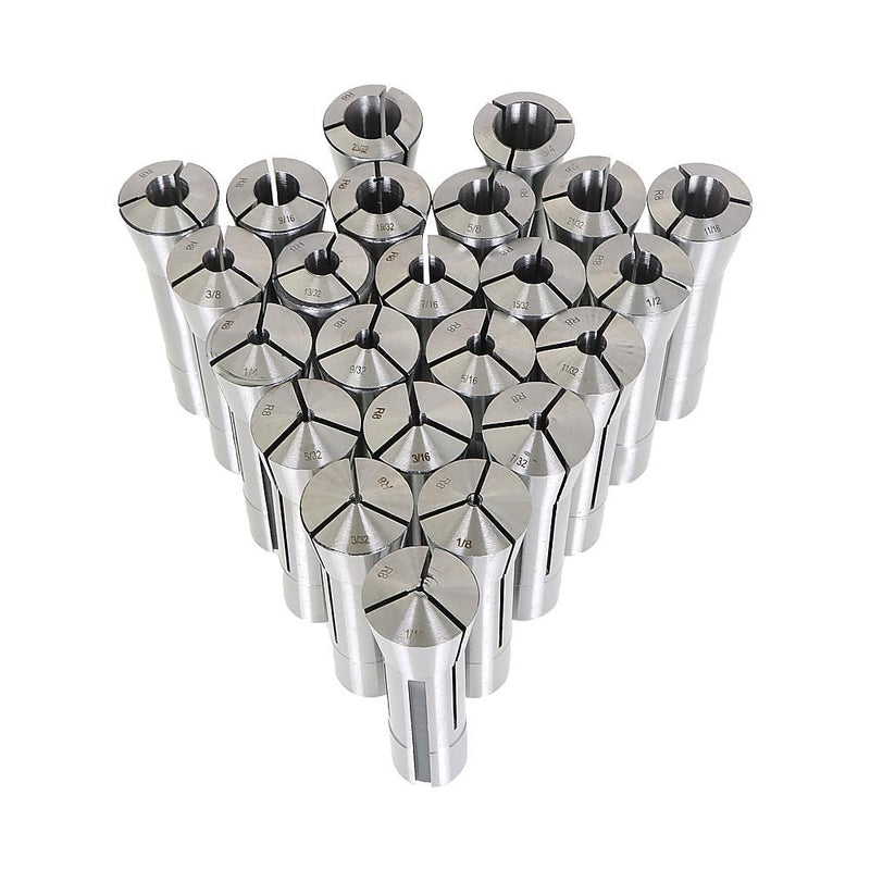 DURAFORCE 23 pcs R8 Collet Set Fractional 1/16" to 3/4" High Precision