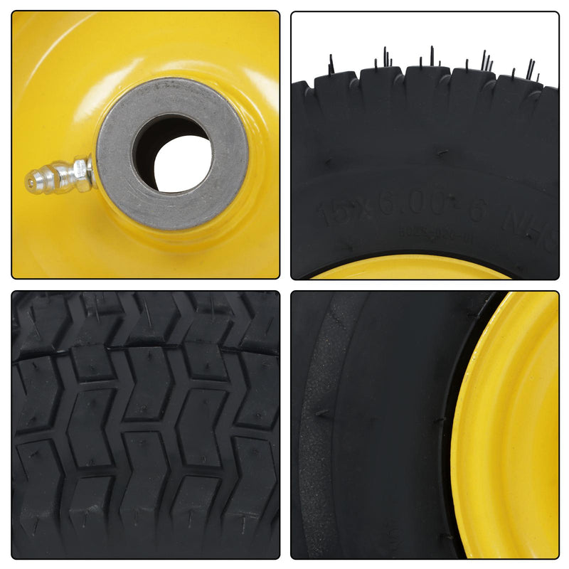 DURAFORCE 15x6.00-6 Inch Lawn Mower Tire & Wheel 3/4" Axle, 3" Hub Inflated Tires 2-Pack