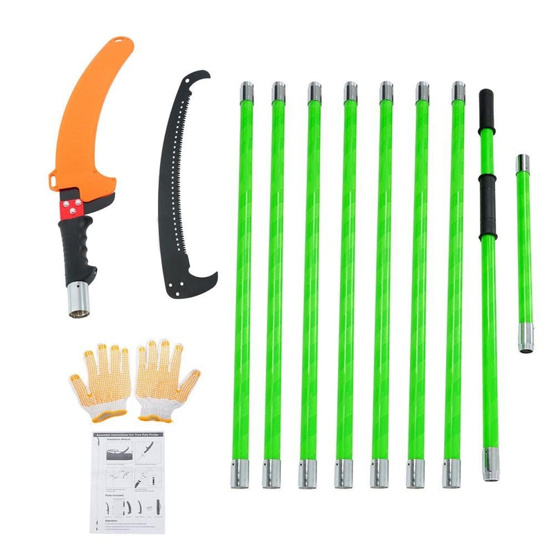DURAFORCE 30 Feet Tree Pole Pruner Durable Tree Trimmers Handle Manual Branches Green
