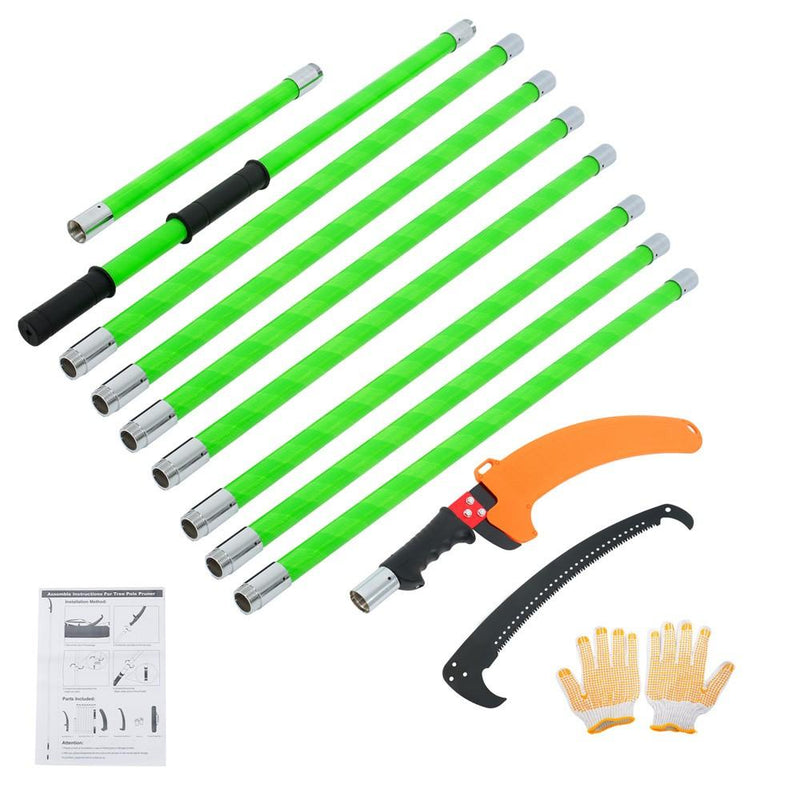 DURAFORCE 30 Feet Tree Pole Pruner Durable Tree Trimmers Handle Manual Branches Green