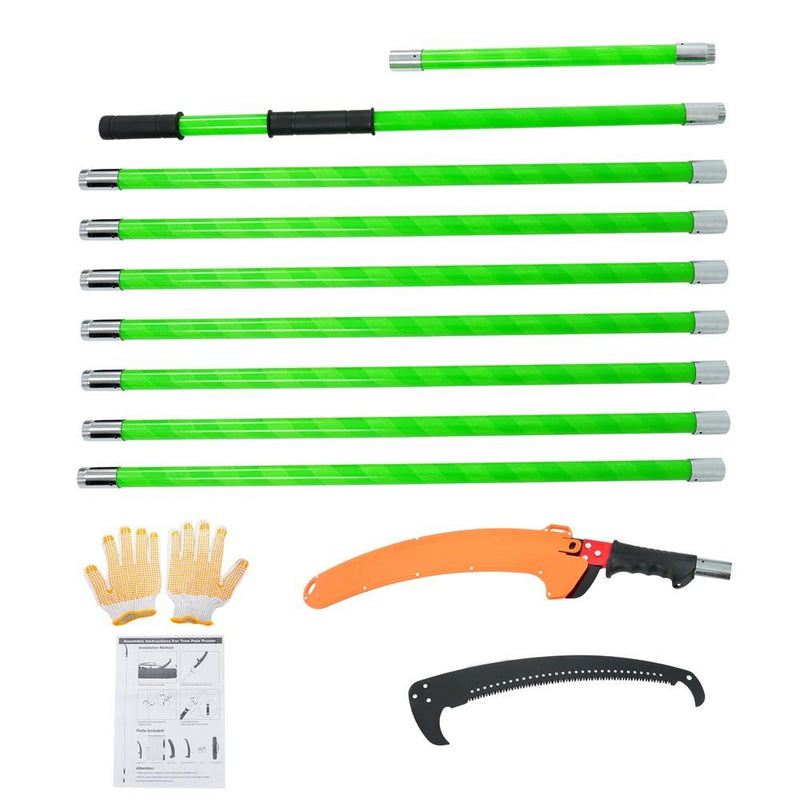 DURAFORCE 30 Feet Tree Pole Pruner Durable Tree Trimmers Handle Manual Branches Green
