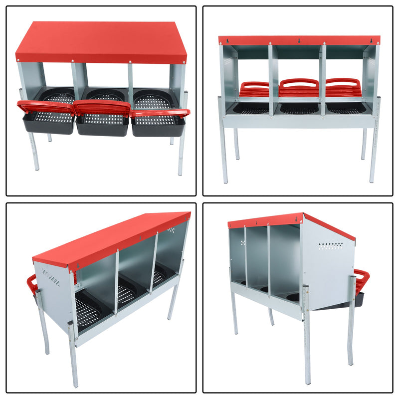 DURAFORCE Red 3 Holes Chicken Ducks Eggs Nesting Boxes With Metal Legs Chicken Laying Box