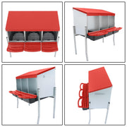 DURAFORCE Red 3 Holes Chicken Ducks Eggs Nesting Boxes With Metal Legs Chicken Laying Box