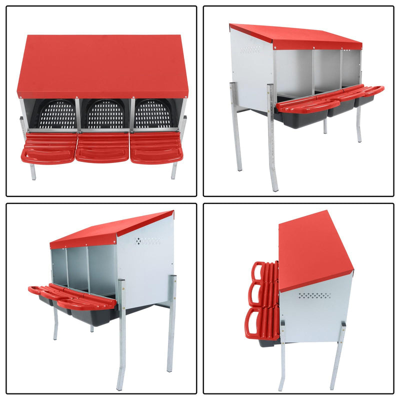 DURAFORCE Red 3 Holes Chicken Ducks Eggs Nesting Boxes With Metal Legs Chicken Laying Box