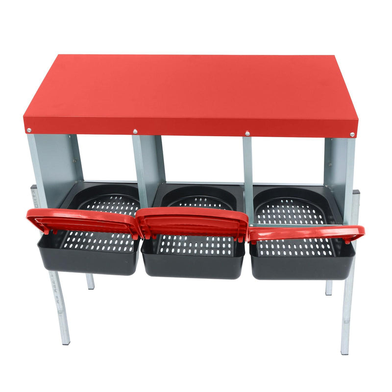DURAFORCE Red 3 Holes Chicken Ducks Eggs Nesting Boxes With Metal Legs Chicken Laying Box