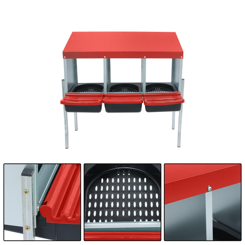 DURAFORCE Red 3 Holes Chicken Ducks Eggs Nesting Boxes With Metal Legs Chicken Laying Box