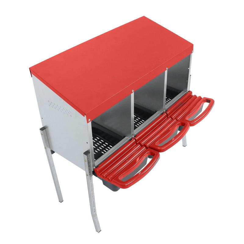 DURAFORCE Red 3 Holes Chicken Ducks Eggs Nesting Boxes With Metal Legs Chicken Laying Box