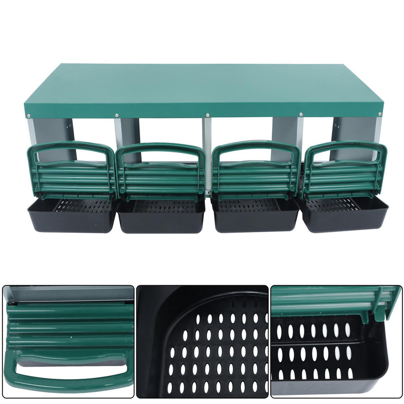 DURAFORCE 4 Hole Chicken Nesting Boxes Metal Chicken Egg Laying Box with Perch