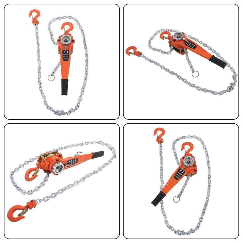 DURAFORCE 1-1/2 Ton 3300lbs Industrial Manual Hoist 10 FT Come Along & 360° Rotation Hook