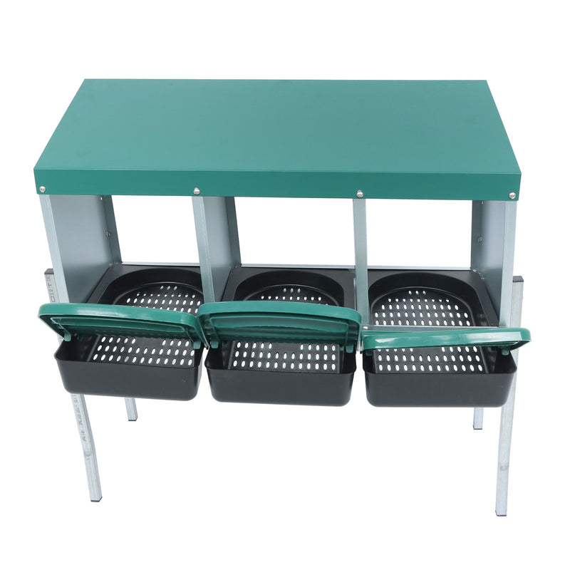 DURAFORCE Green For Chicken Nest Box Chicken Nesting Box With Metal Legs Roll Away 3 Hole