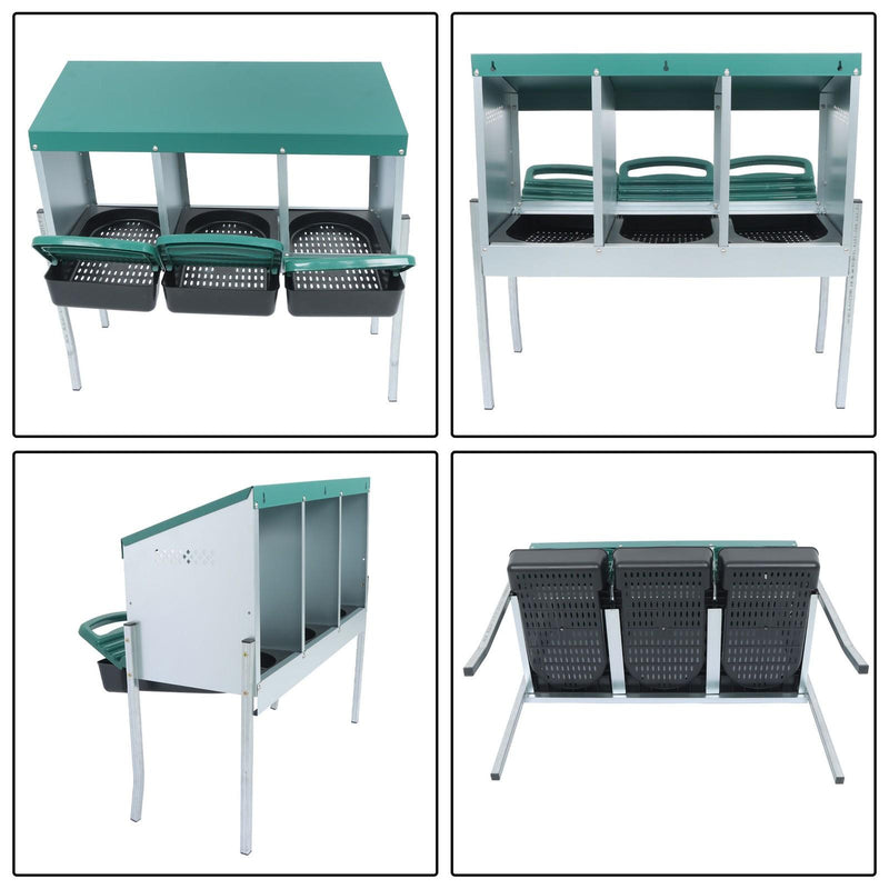 DURAFORCE Green For Chicken Nest Box Chicken Nesting Box With Metal Legs Roll Away 3 Hole