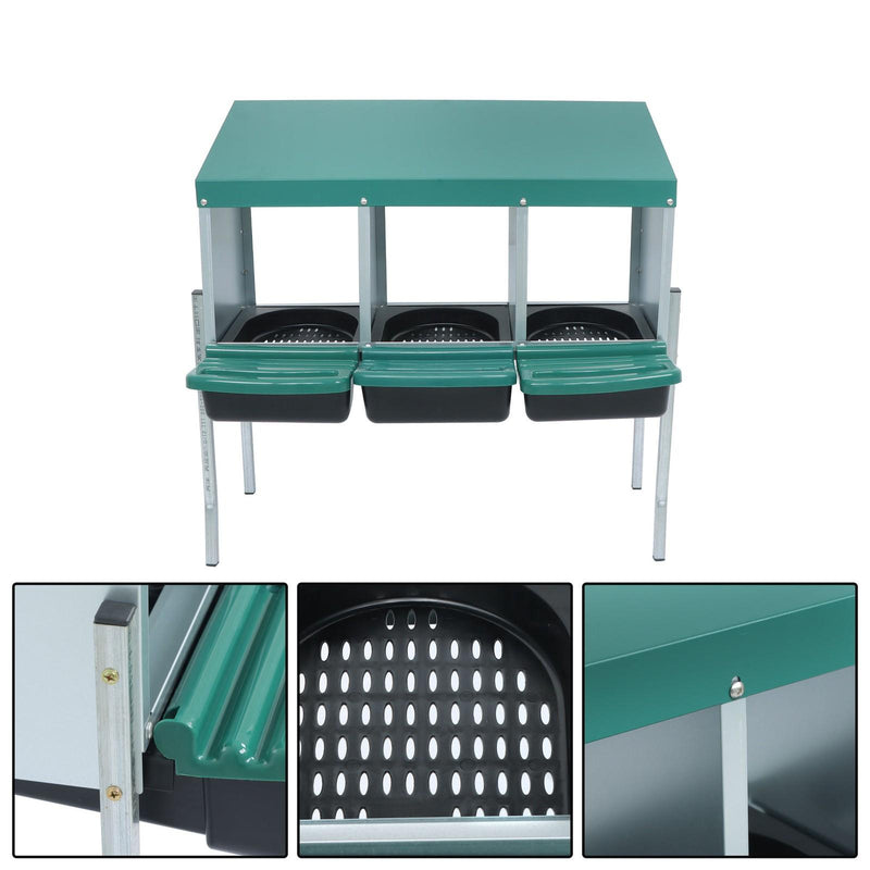 DURAFORCE Green For Chicken Nest Box Chicken Nesting Box With Metal Legs Roll Away 3 Hole