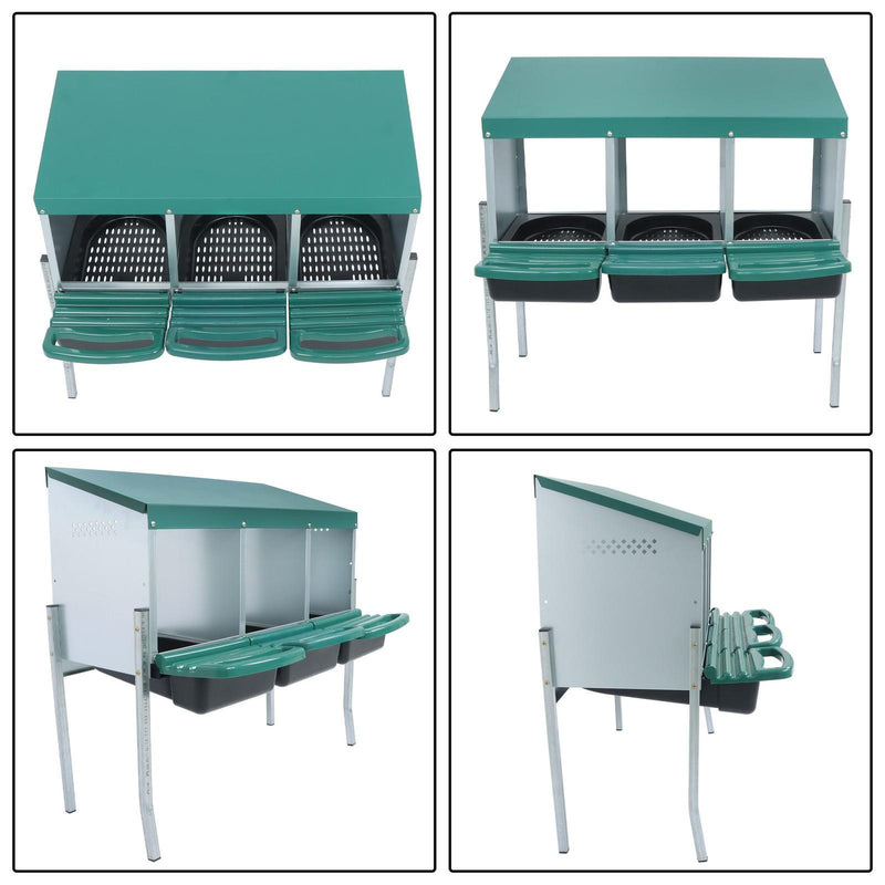 DURAFORCE Green For Chicken Nest Box Chicken Nesting Box With Metal Legs Roll Away 3 Hole