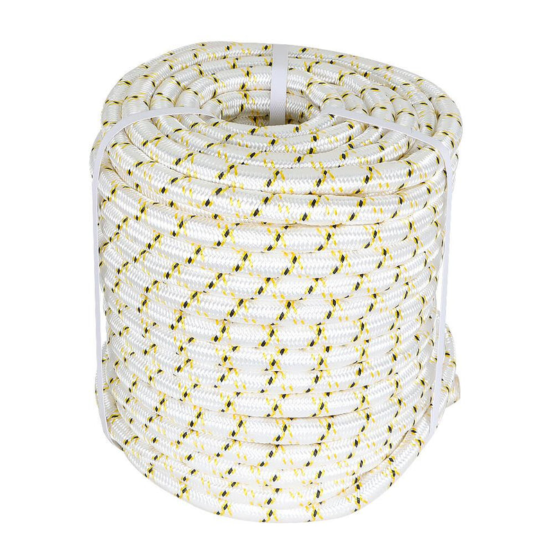 DURAFORCE 3/4" × 150' Arborist Tree Rope 24 Strand Braided Rope (White,Yellow,Black) 44KN