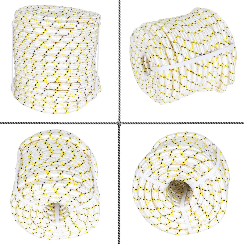 DURAFORCE 3/4" × 150' Arborist Tree Rope 24 Strand Braided Rope (White,Yellow,Black) 44KN