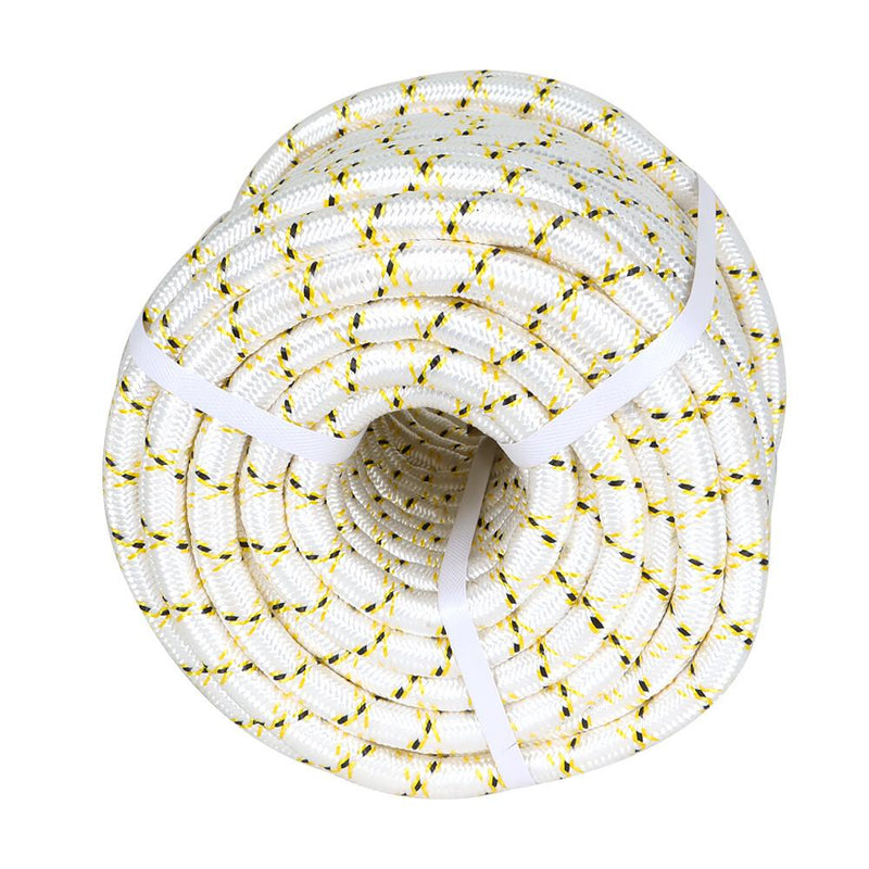 DURAFORCE 3/4" × 150' Arborist Tree Rope 24 Strand Braided Rope (White,Yellow,Black) 44KN
