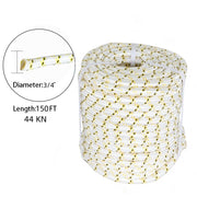 DURAFORCE 3/4" × 150' Arborist Tree Rope 24 Strand Braided Rope (White,Yellow,Black) 44KN
