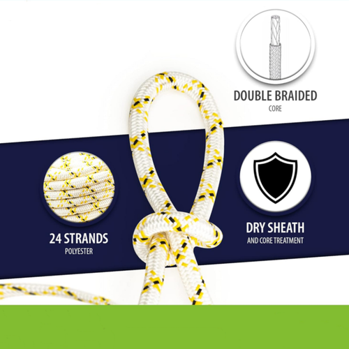 DURAFORCE 3/4" × 150' Arborist Tree Rope 24 Strand Braided Rope (White,Yellow,Black) 44KN