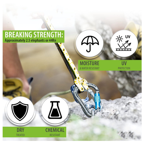 DURAFORCE 3/4" × 150' Arborist Tree Rope 24 Strand Braided Rope (White,Yellow,Black) 44KN