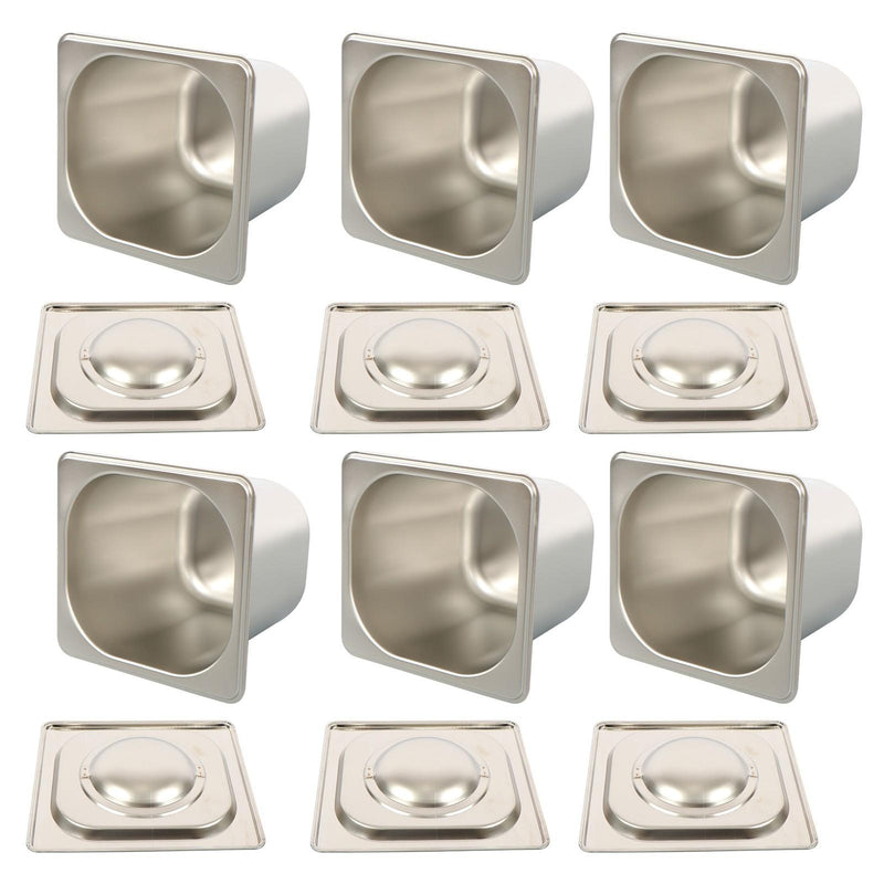 DURAFORCE 6 Pack Stainless Steam Hotel Pans 1/6 Size 6 Inch Deep With Lids