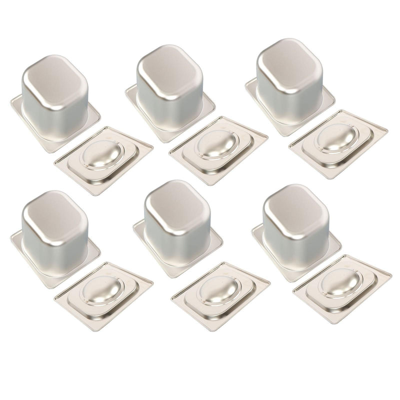 DURAFORCE 6 Pack Stainless Steam Hotel Pans 1/6 Size 6 Inch Deep With Lids